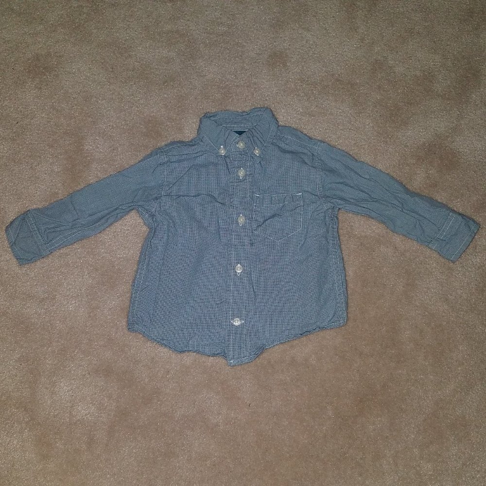 Gymboree Blue White Check Shirt Baby Boy 12-18 Months Button Front 100% Cotton